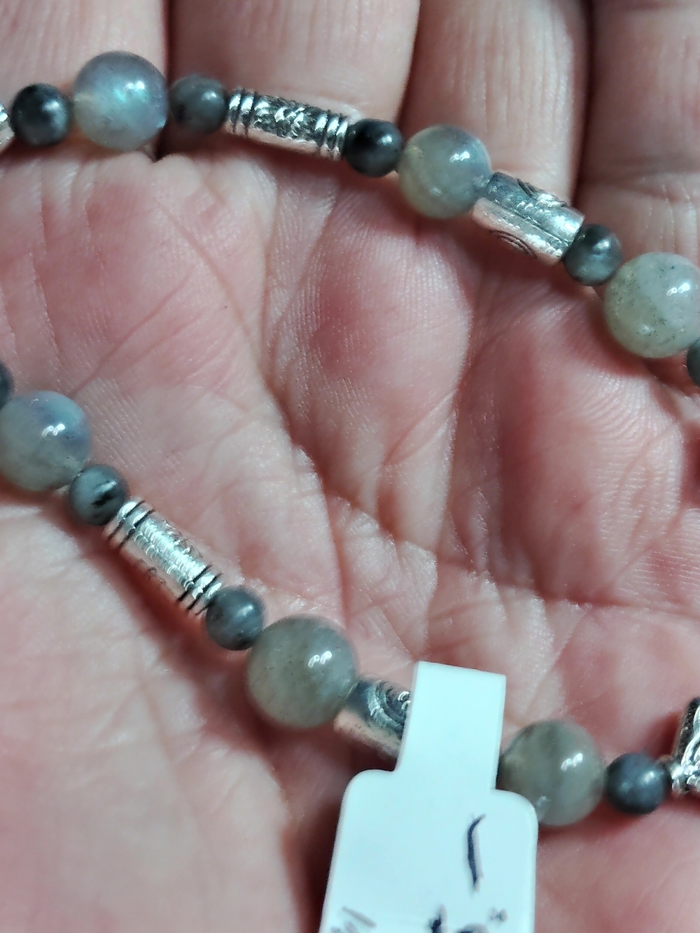 ✔️LABRADORITE, VOLCANIC ROCK. STERLING LOBSTER CLAW CLASP  BRACELET.. 8"LONG